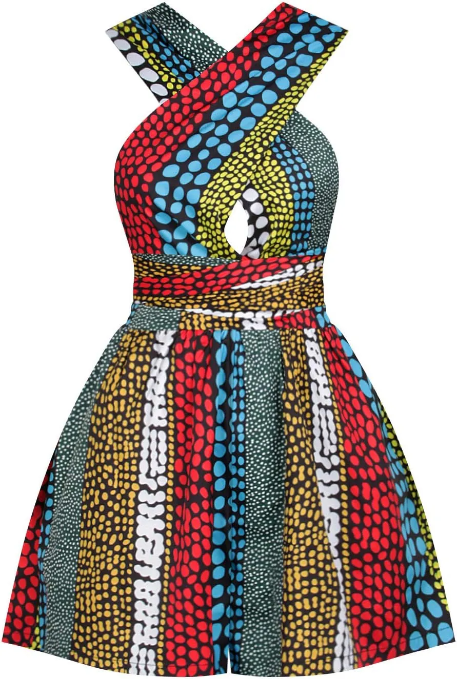 Women's African Clothing Print Jumpsuit Multiple Wear Wide Leg Short Pants