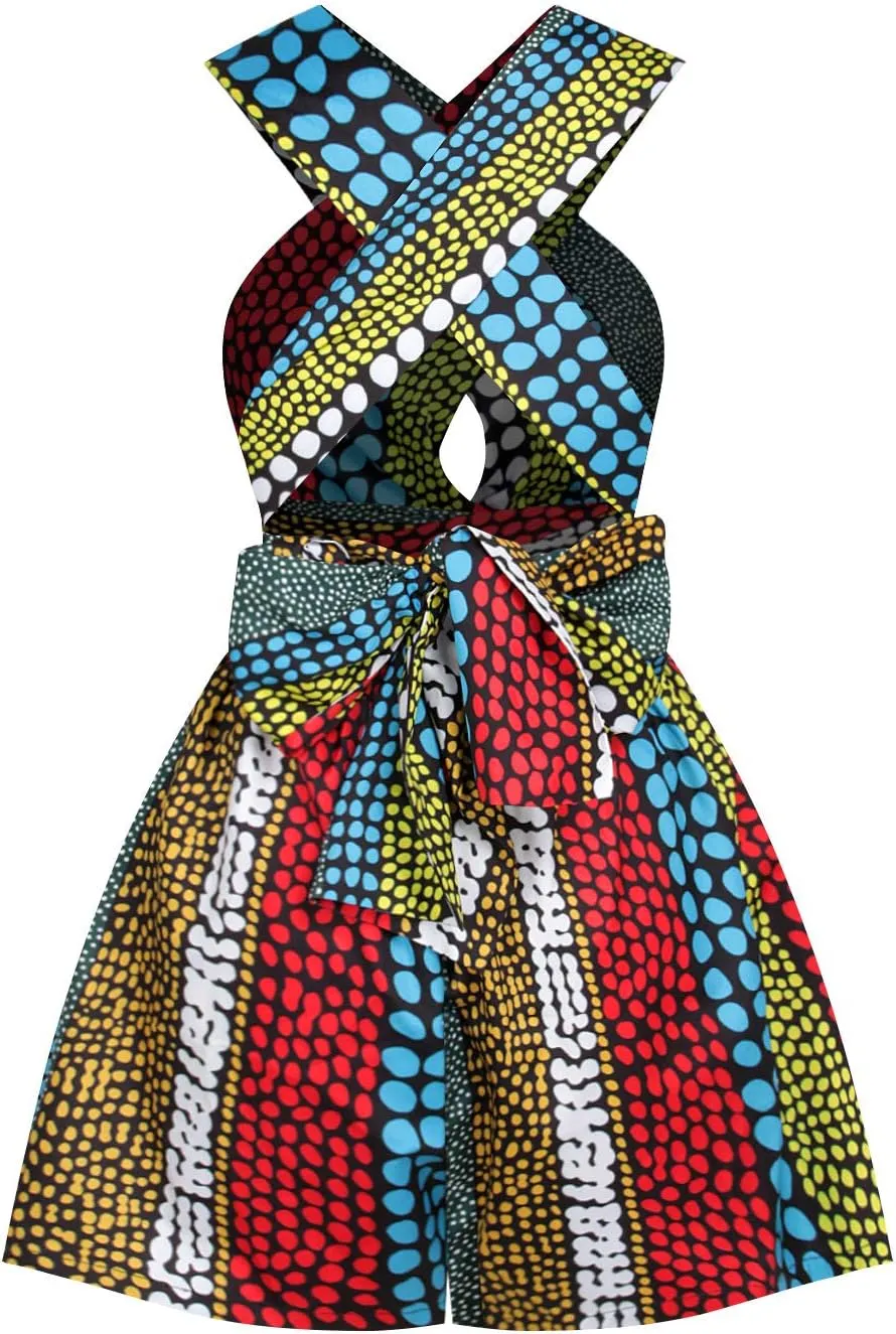 Women's African Clothing Print Jumpsuit Multiple Wear Wide Leg Short Pants