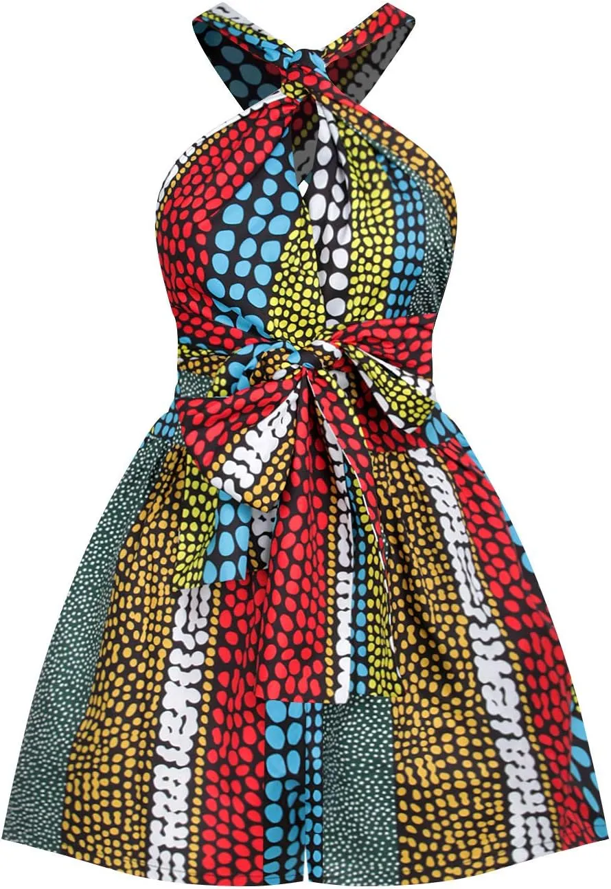 Women's African Clothing Print Jumpsuit Multiple Wear Wide Leg Short Pants