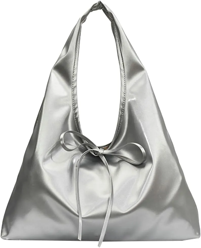 Women’s Bow-tie Shoulder Bag Summer Lightweight PU Leather Hobo Handbag Trendy Purse Fashion Tote Bag 2025