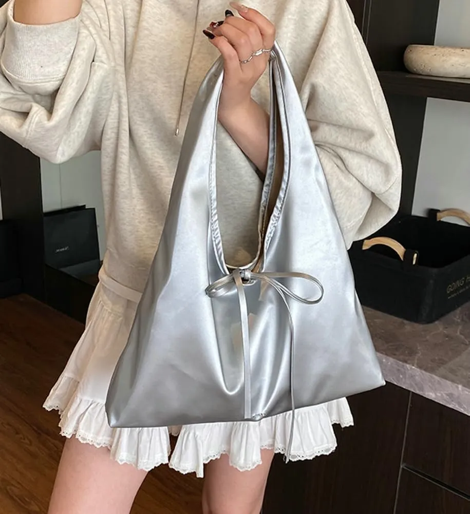 Women’s Bow-tie Shoulder Bag Summer Lightweight PU Leather Hobo Handbag Trendy Purse Fashion Tote Bag 2025