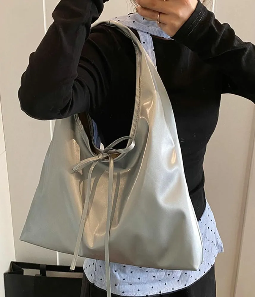Women’s Bow-tie Shoulder Bag Summer Lightweight PU Leather Hobo Handbag Trendy Purse Fashion Tote Bag 2025