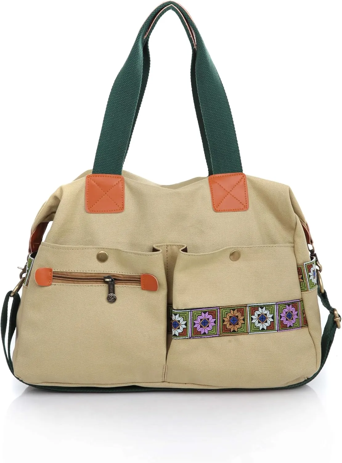 Women’s Canvas Vintage Boho Embroidery Crossbody Shoulder Handbag With Multi Pockets