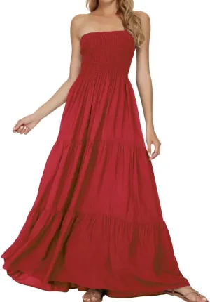 Women's Casual Off Shoulder Maxi Dress Strapless Tube Top Bohemian Beach Long Dresses 092