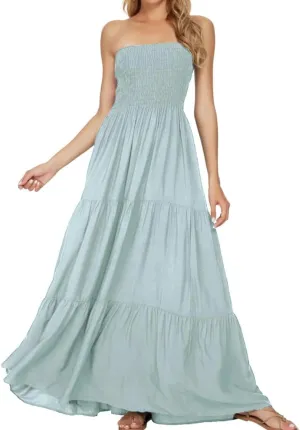 Women's Casual Off Shoulder Maxi Dress Strapless Tube Top Bohemian Beach Long Dresses 092