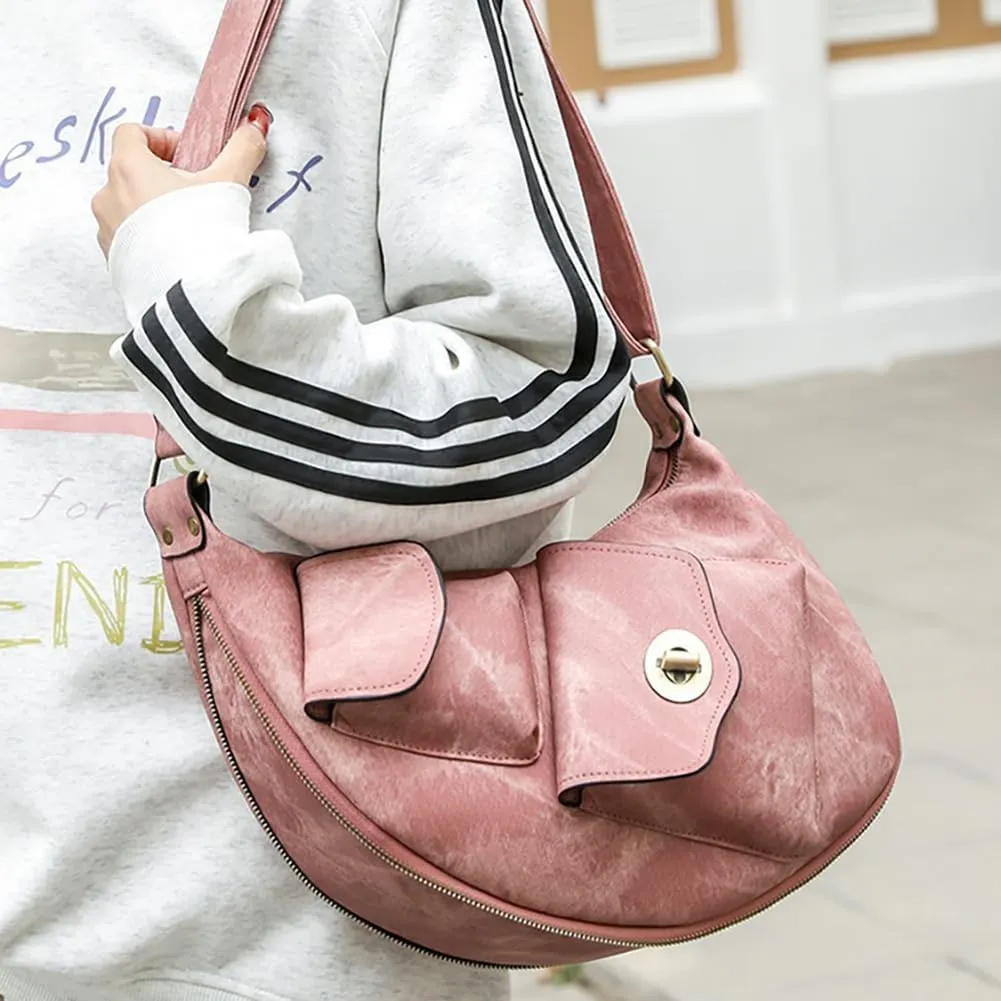 Women’s Crescent Shaped Crossbody Bag, PU Leather Casual Fashion Dumpling Hobo Shoulder Purse, Novelty Punk Sling Chest Bag