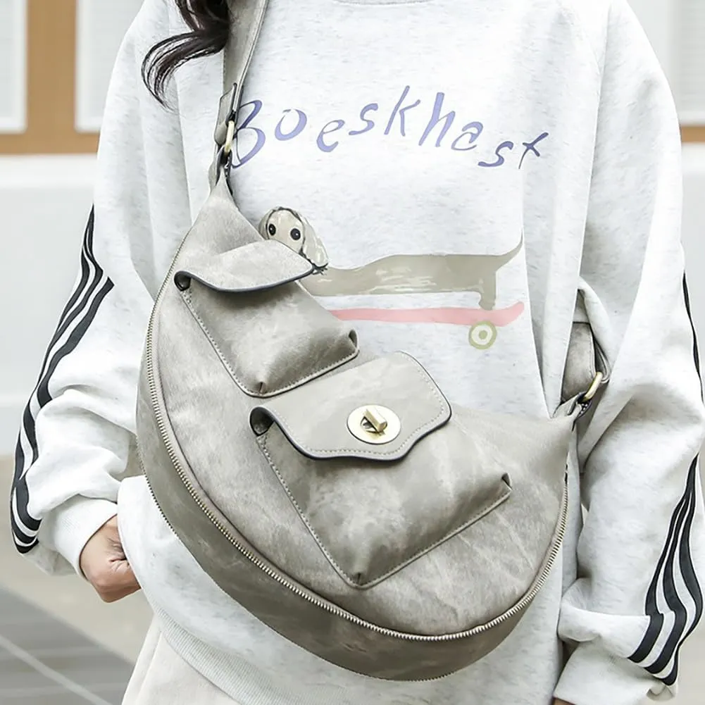 Women’s Crescent Shaped Crossbody Bag, PU Leather Casual Fashion Dumpling Hobo Shoulder Purse, Novelty Punk Sling Chest Bag