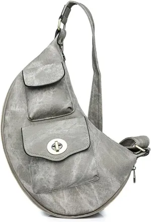 Women’s Crescent Shaped Crossbody Bag, PU Leather Casual Fashion Dumpling Hobo Shoulder Purse, Novelty Punk Sling Chest Bag