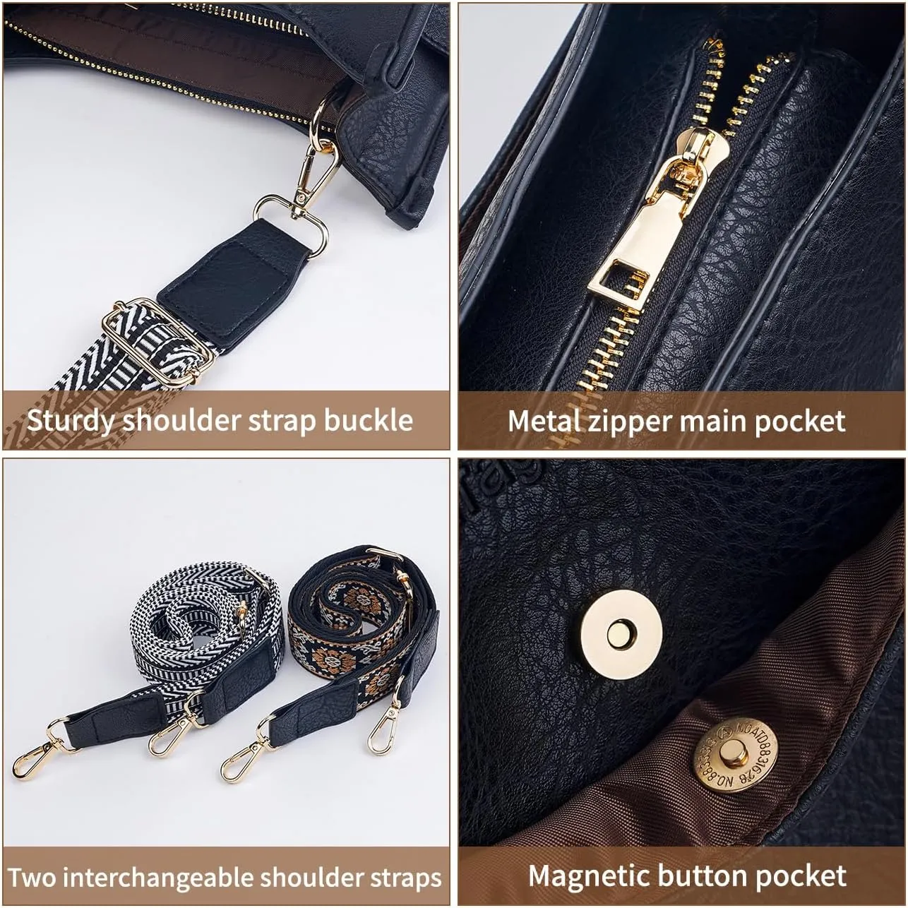 Women's Crossbody Handbags Vegen Leather Purses 2Pcs Hobo Purse Bags Wallet Set with 2 Adjustable Guitar Strap