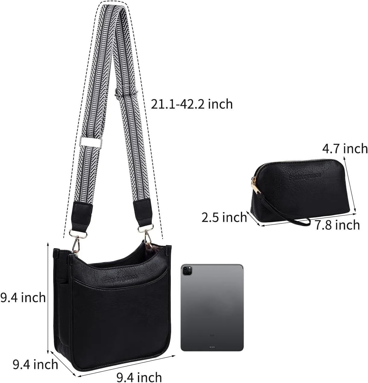 Women's Crossbody Handbags Vegen Leather Purses 2Pcs Hobo Purse Bags Wallet Set with 2 Adjustable Guitar Strap