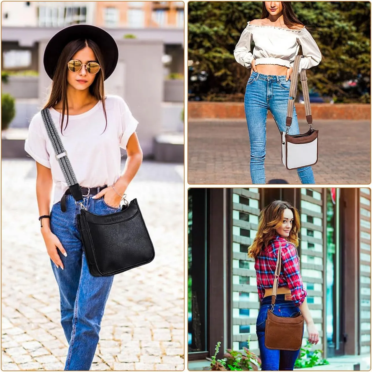Women's Crossbody Handbags Vegen Leather Purses 2Pcs Hobo Purse Bags Wallet Set with 2 Adjustable Guitar Strap