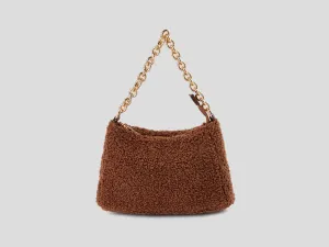 Womens Fleece Side Sling Bag with Chain Detail