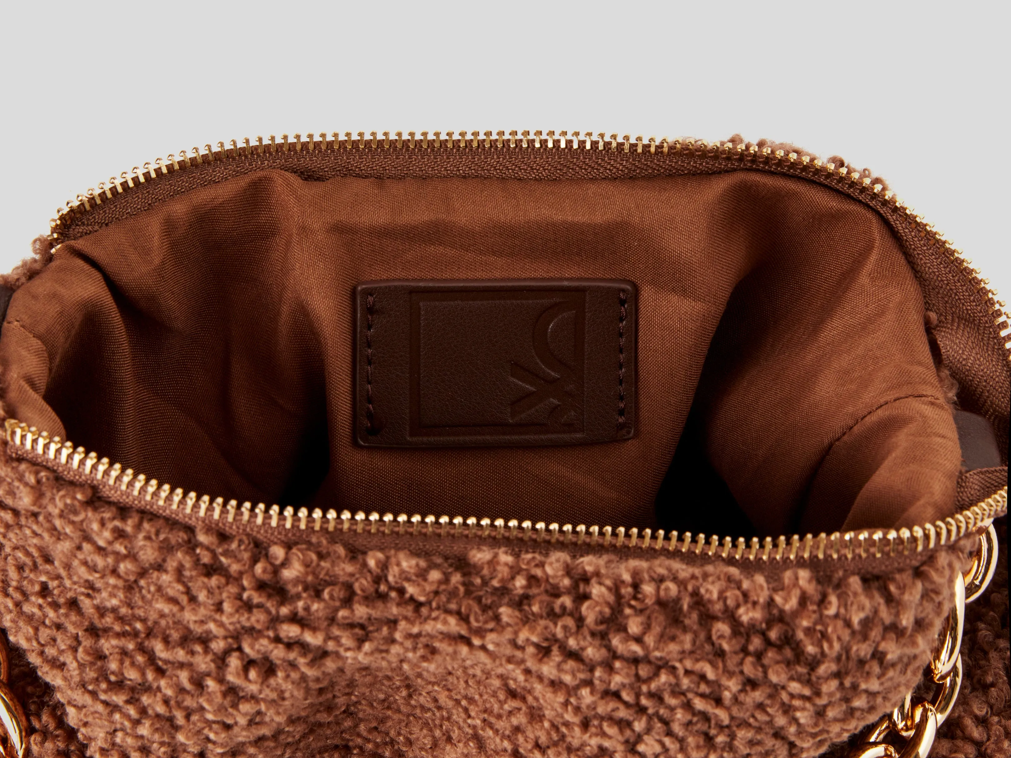 Womens Fleece Side Sling Bag with Chain Detail