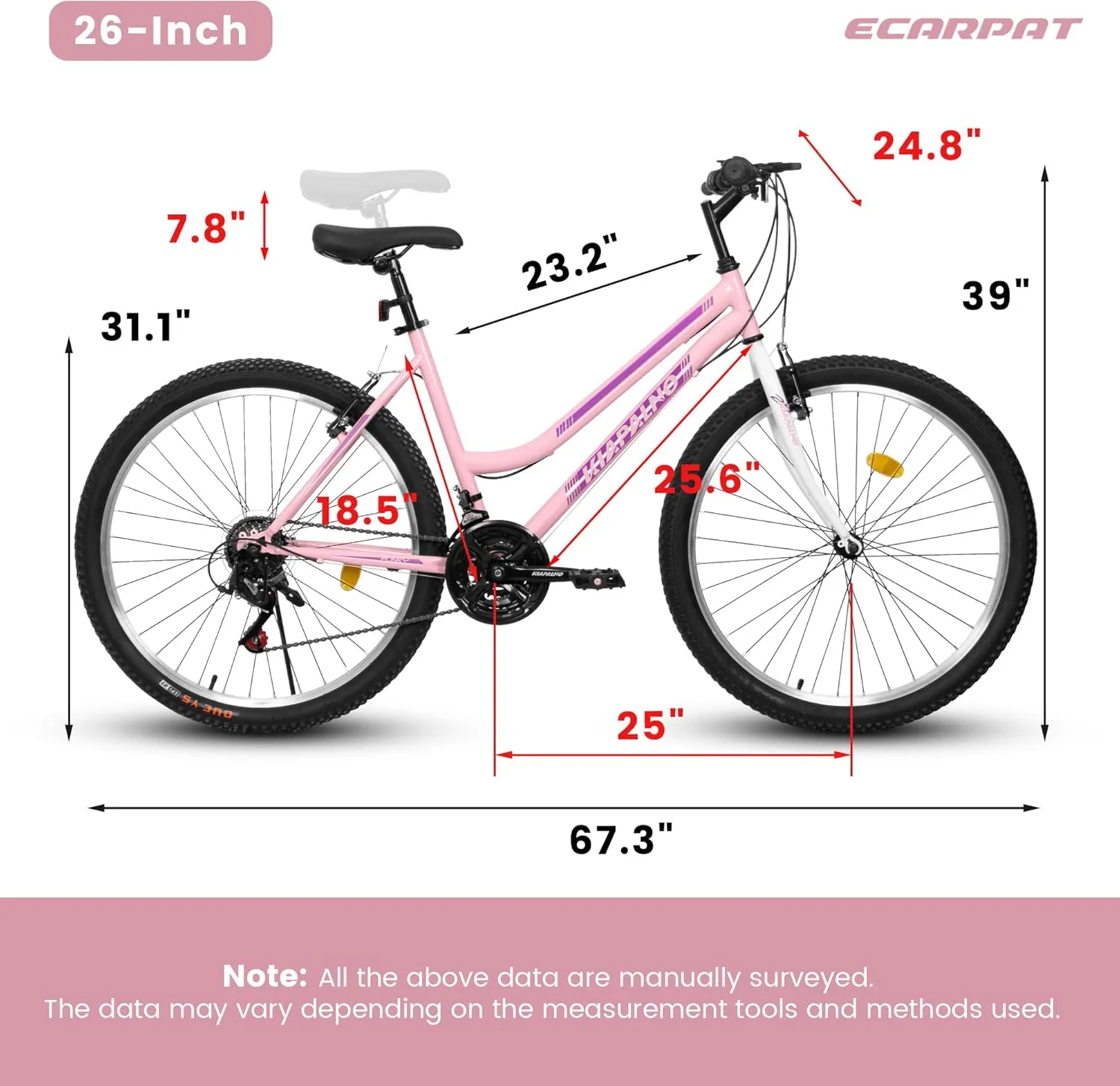 Womens' Girls 24/26 Inch Kids Mountain Bikes, 21-Speed Children's Day Gifts for Ages 10  Years Old Bicycles, School Work Daily Commuting Summer Travel Bikes