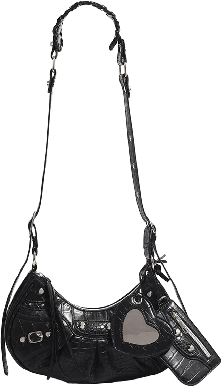 Women's Glossy Y2K Retro Hobo Bags Set PU Leather Underarm Purses Clutch Shoulder Handbags With Coin Wallets