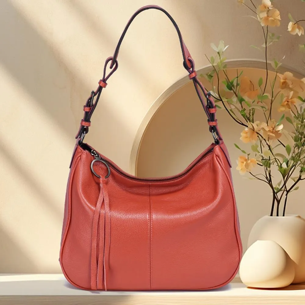 Women's Large Shoulder Leather Hobo Bag, with Adjustable and Detachable Shoulder Strap