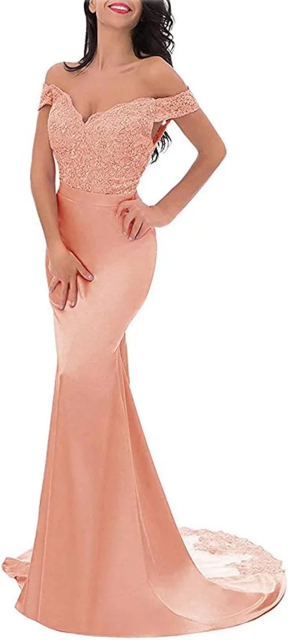 Women's Off The Shoulder Bridesmaid Dress Floor Length Elegant Sweetheart Corset Back