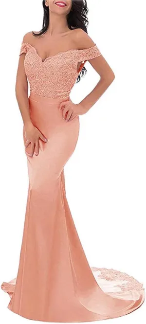 Women's Off The Shoulder Bridesmaid Dress Floor Length Elegant Sweetheart Corset Back