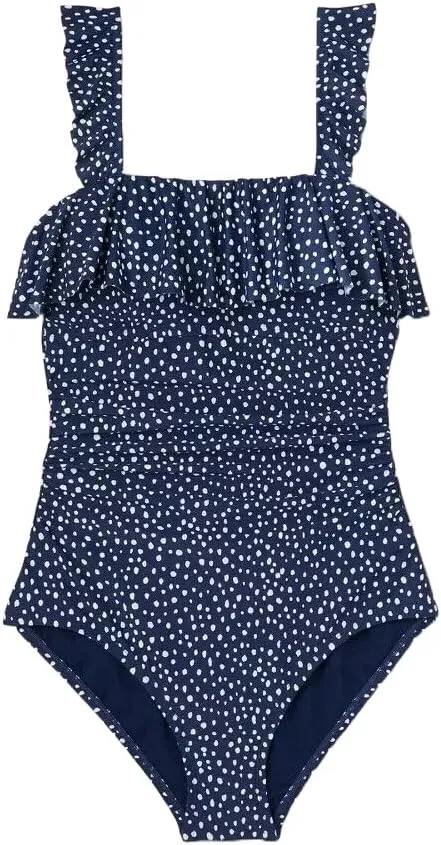 Women's Polka Dot Ruffle Shoulder One Piece Swimsuit