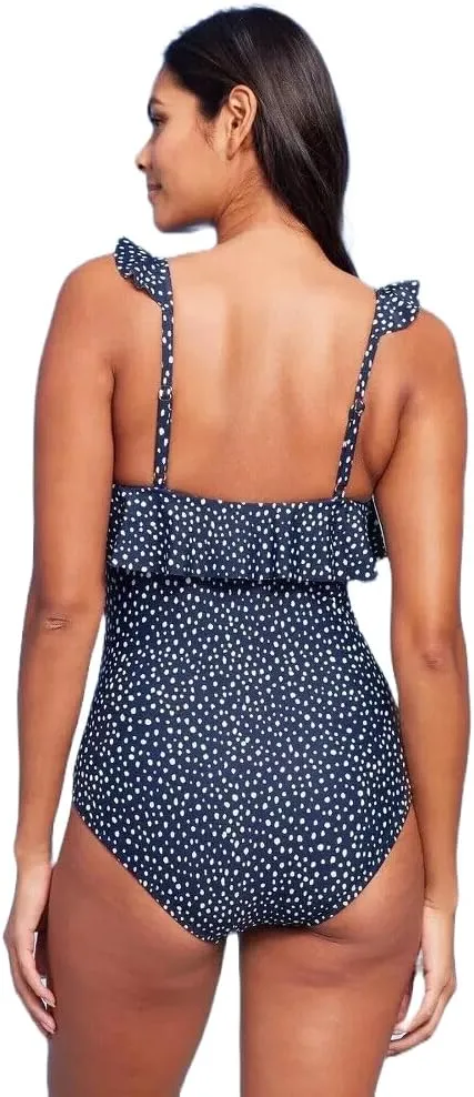 Women's Polka Dot Ruffle Shoulder One Piece Swimsuit