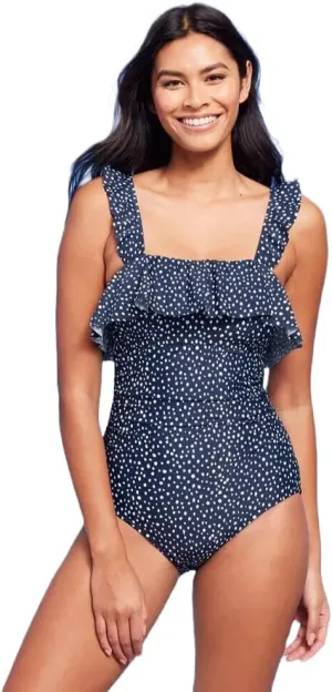 Women's Polka Dot Ruffle Shoulder One Piece Swimsuit