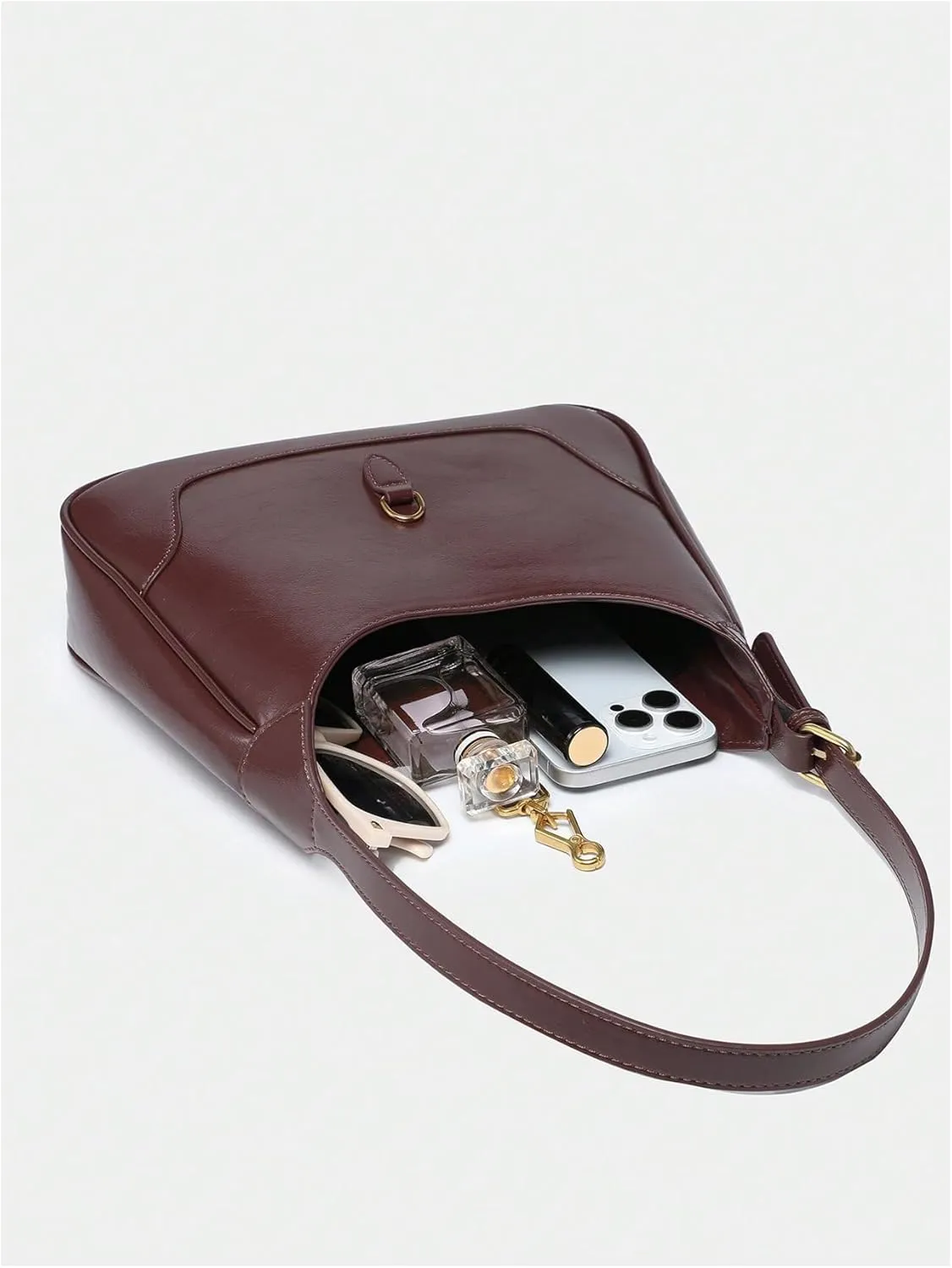 Women's PU Leather Clasp Shoulder Bag Adjustable Strap Vintage Hobo Handbags Purse