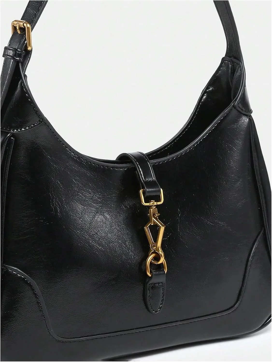 Women's PU Leather Clasp Shoulder Bag Adjustable Strap Vintage Hobo Handbags Purse