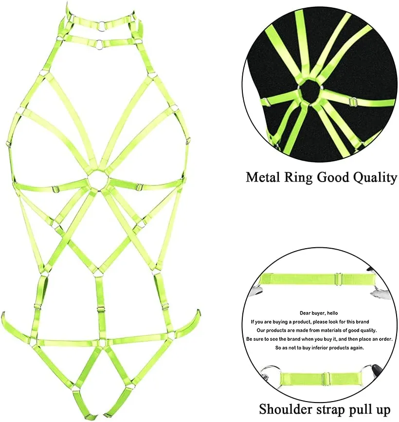 Women's Punk Body Harness Lingerie Full Waist Garter Belts Set Strappy Frame Cage Rave bras