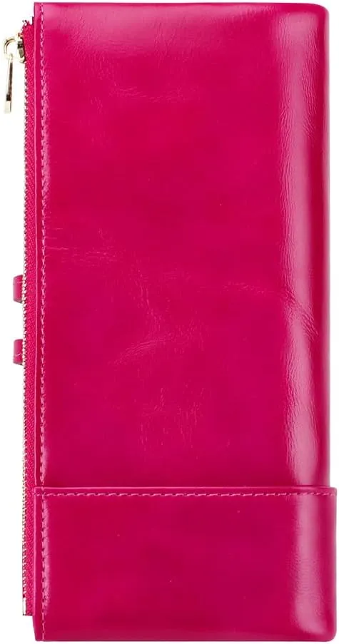 Women's RFID Blocking Wallet Soft Leather Clutch Money Ladies Purse Slim Card Holder Organizer Zip Pocket (3013-Rose red)