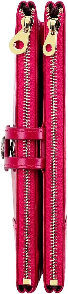 Women's RFID Blocking Wallet Soft Leather Clutch Money Ladies Purse Slim Card Holder Organizer Zip Pocket (3013-Rose red)