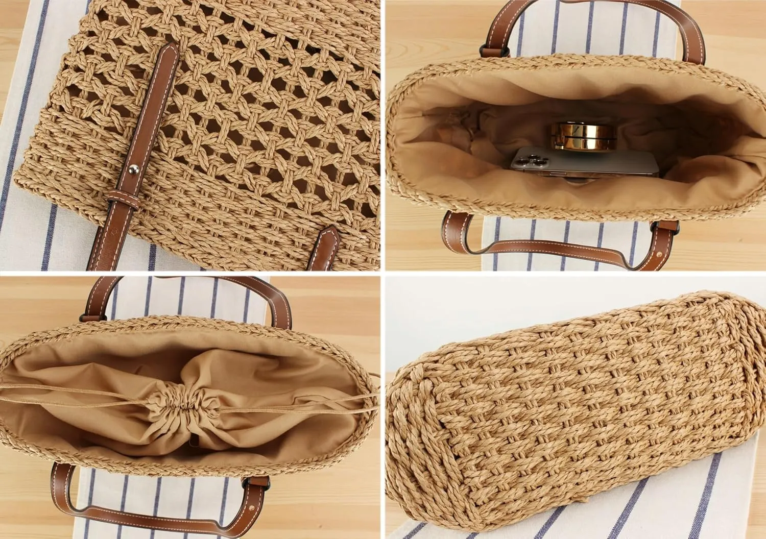 Womens Straw Hobo Bag Large Tote Bags for Women Handmade Summer Beach Bag Woven Shoulder Bag Travel Bag Summer Vacation