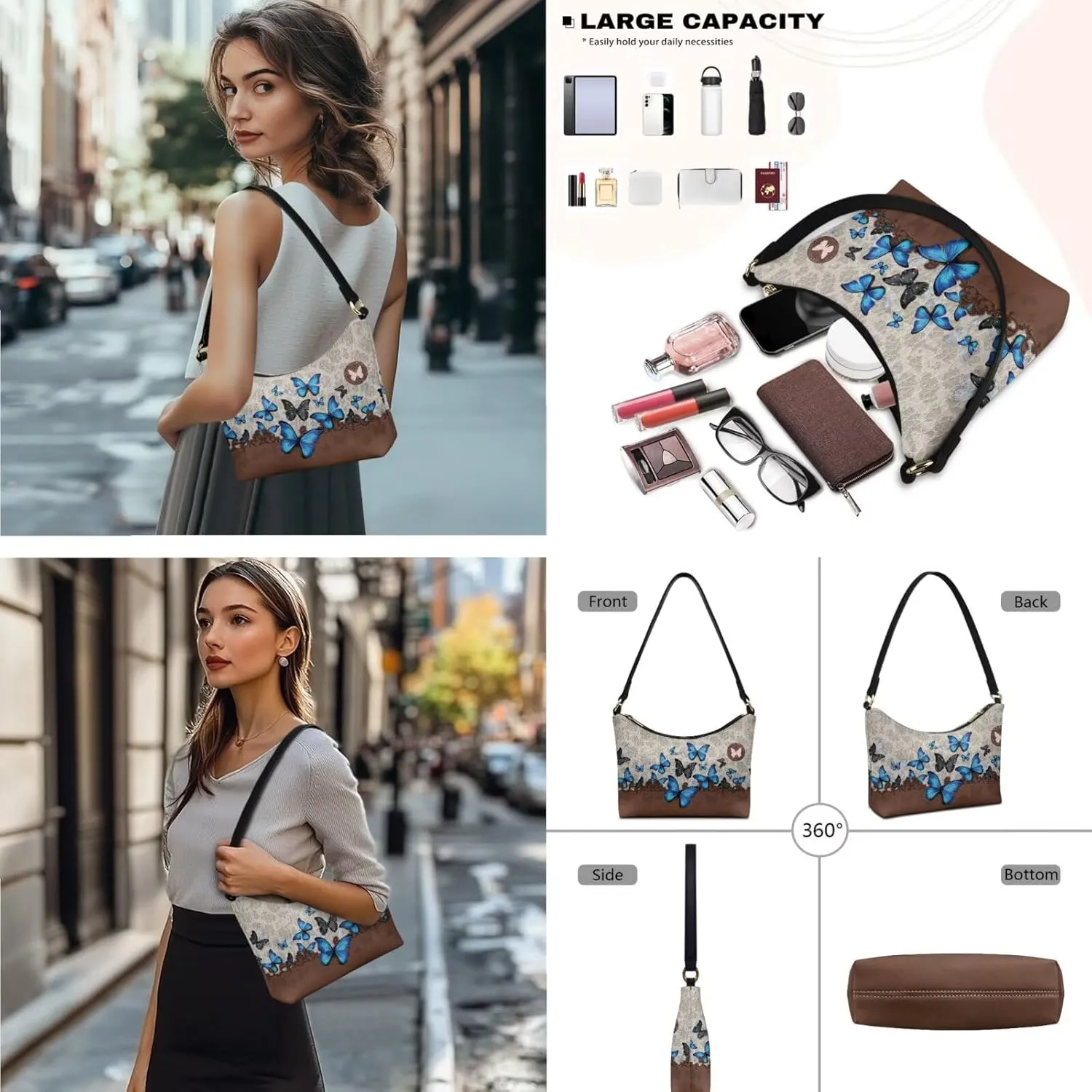 Womens Underarm Purse Top-Handle Shoulder Bag with Wallet Pu Leather Hobo Bag Purse Clutch Handbags