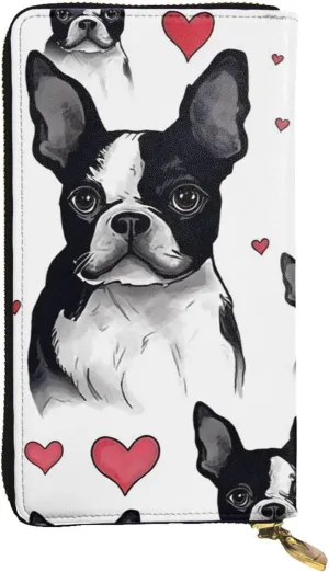 Women's Wallet Clutch Large Capacity Long Wallet Boston Terrier Dog Leather Ladies Card Phone Holder Travel Purse