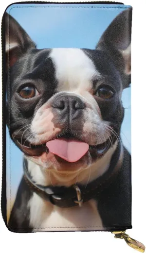 Women's Wallet Clutch Large Capacity Long Wallet Lovely Boston Terrier Leather Ladies Card Phone Holder Travel Purse