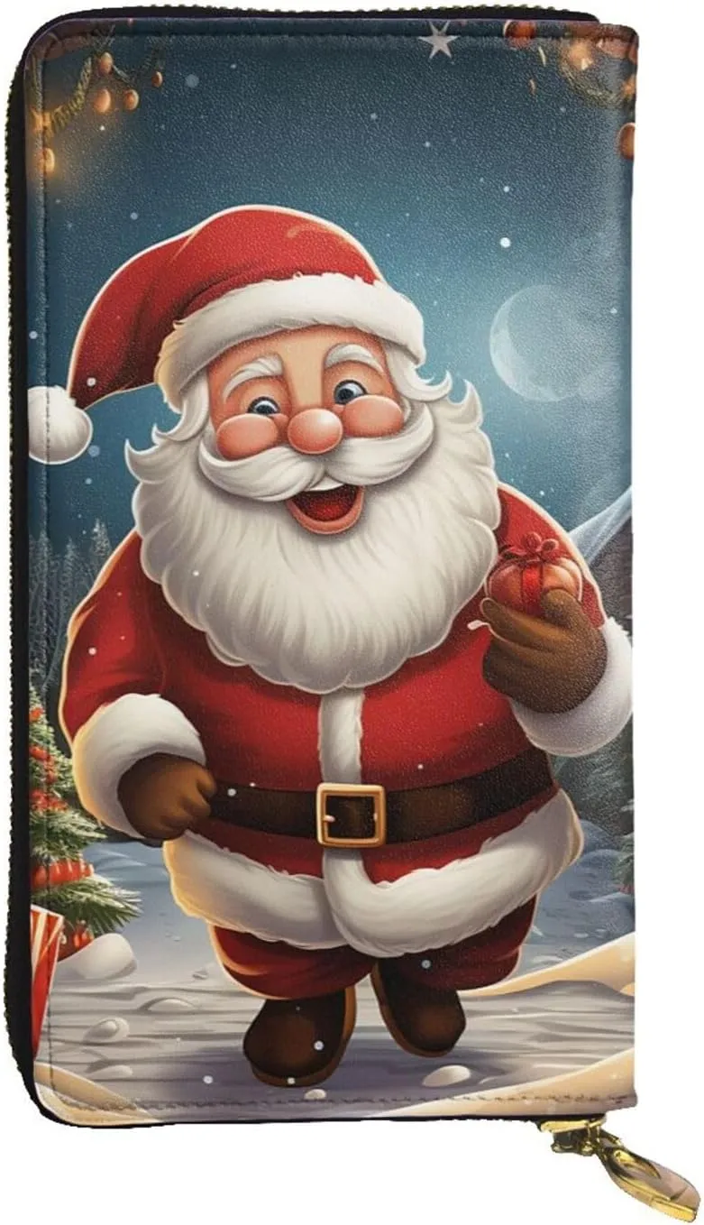 Women's Wallet Clutch Large Capacity Long Wallet Santa christmas zoom Leather Ladies Card Phone Holder Travel Purse