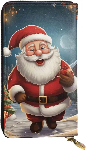 Women's Wallet Clutch Large Capacity Long Wallet Santa christmas zoom Leather Ladies Card Phone Holder Travel Purse