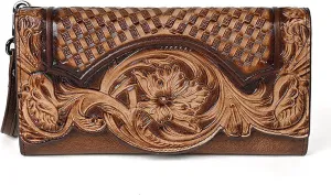 Women's Wallet Genuine Leather Snap Wallets Vintage Purse Organizer Clutch Bag with Wristlet