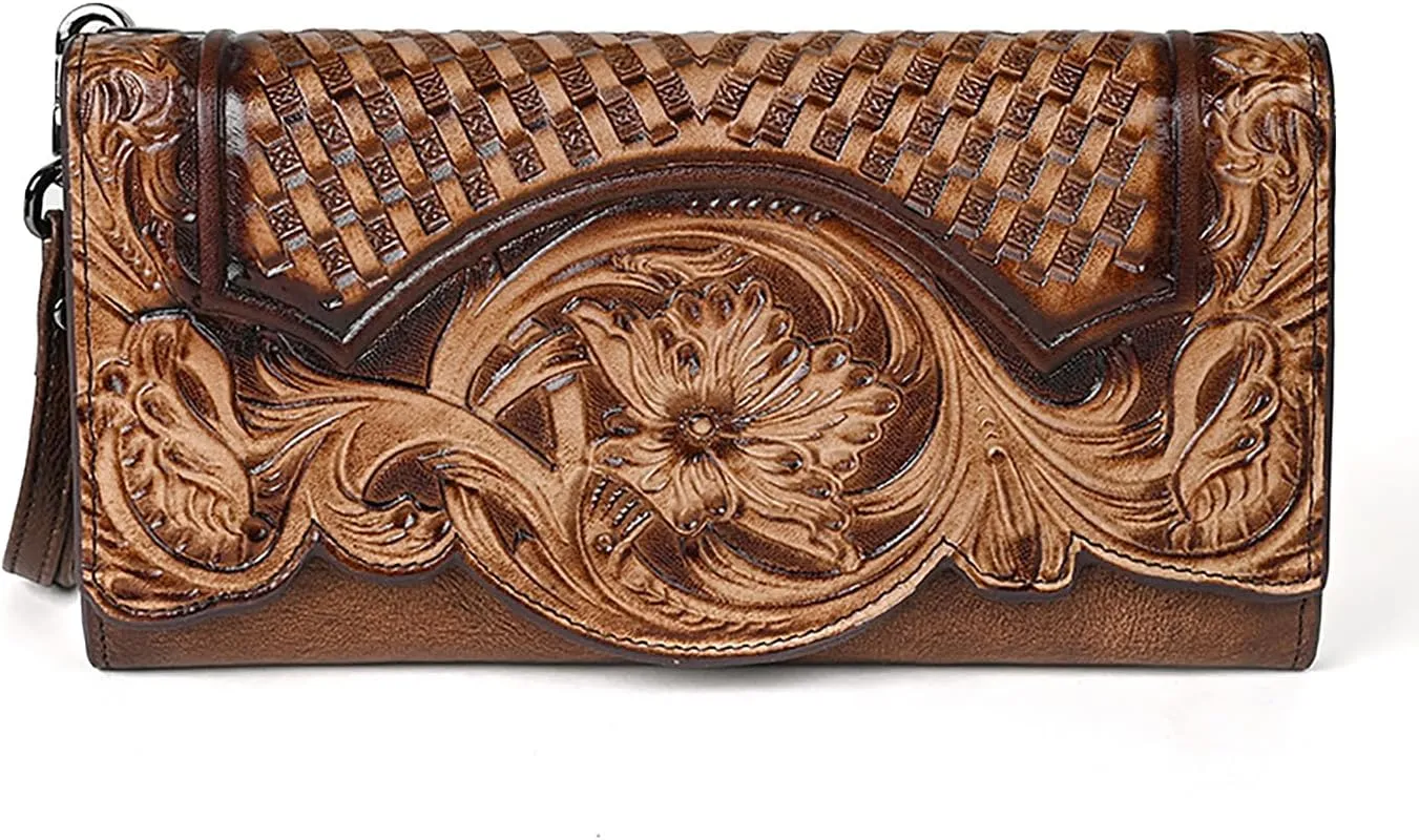 Women's Wallet Genuine Leather Snap Wallets Vintage Purse Organizer Clutch Bag with Wristlet