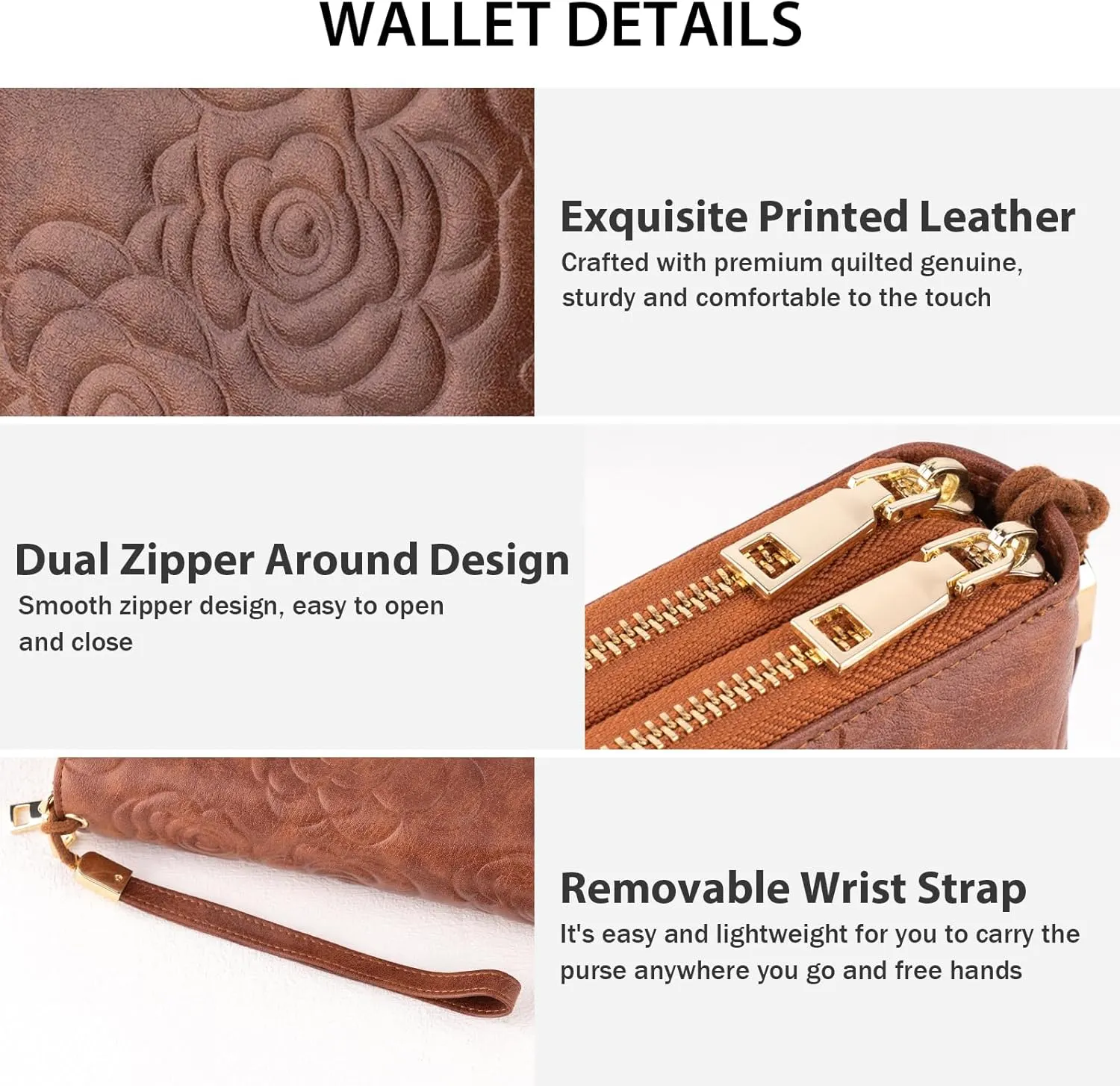 Women's Wallet RFID Blocking Leather Double Zip Large Capacity Card Holder Ladies Phone Clutch Long Purse Wristlet