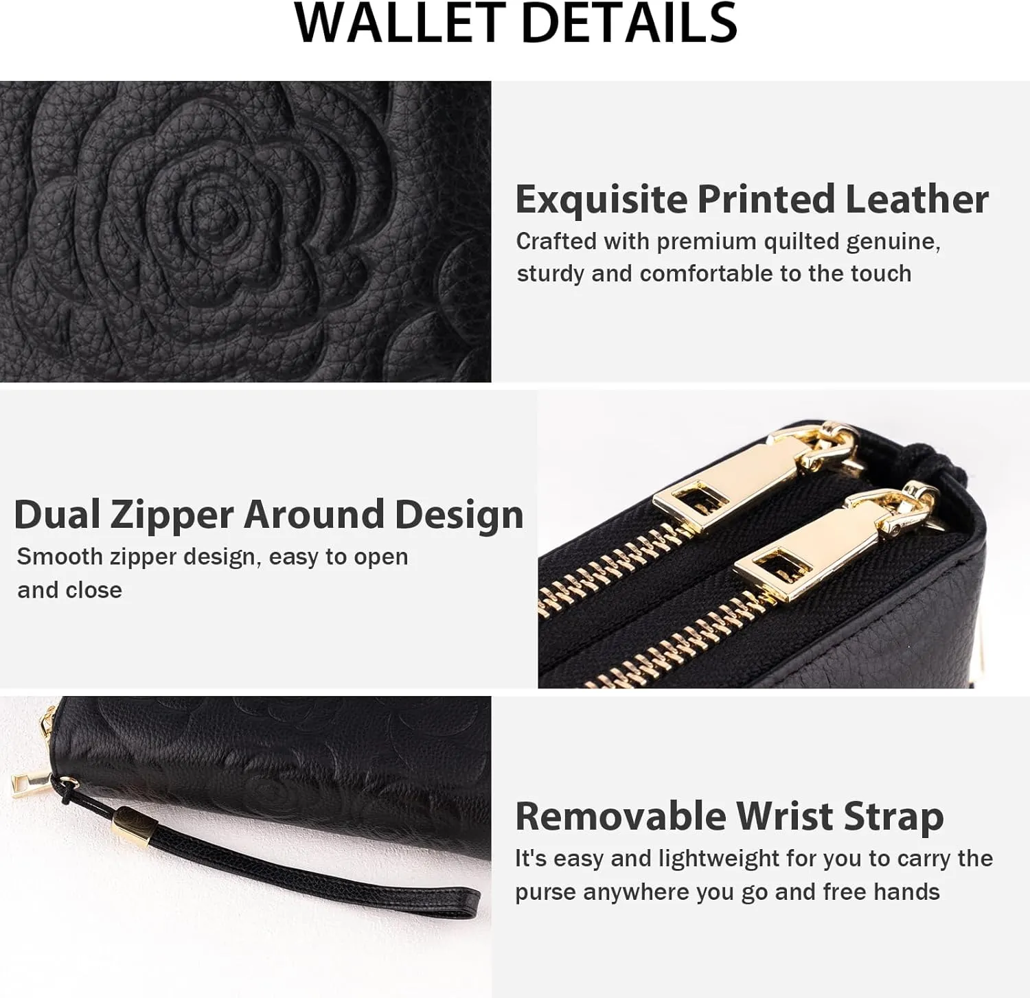 Women's Wallet RFID Blocking Leather Double Zip Large Capacity Card Holder Ladies Phone Clutch Long Purse Wristlet