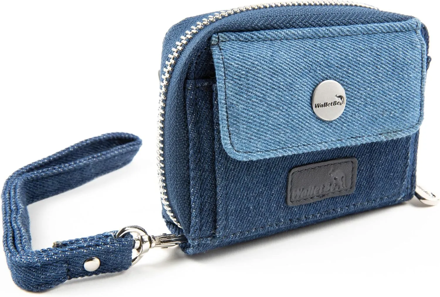 Women's Wallet RFID Cash Card Coin Accordion Clutch with Wristlet Blue Denim