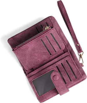 Womens Wallet Small Bifold Leather Wallets Women RFID blocking Ladies Wristlet with Card holder ID window Coin Purse