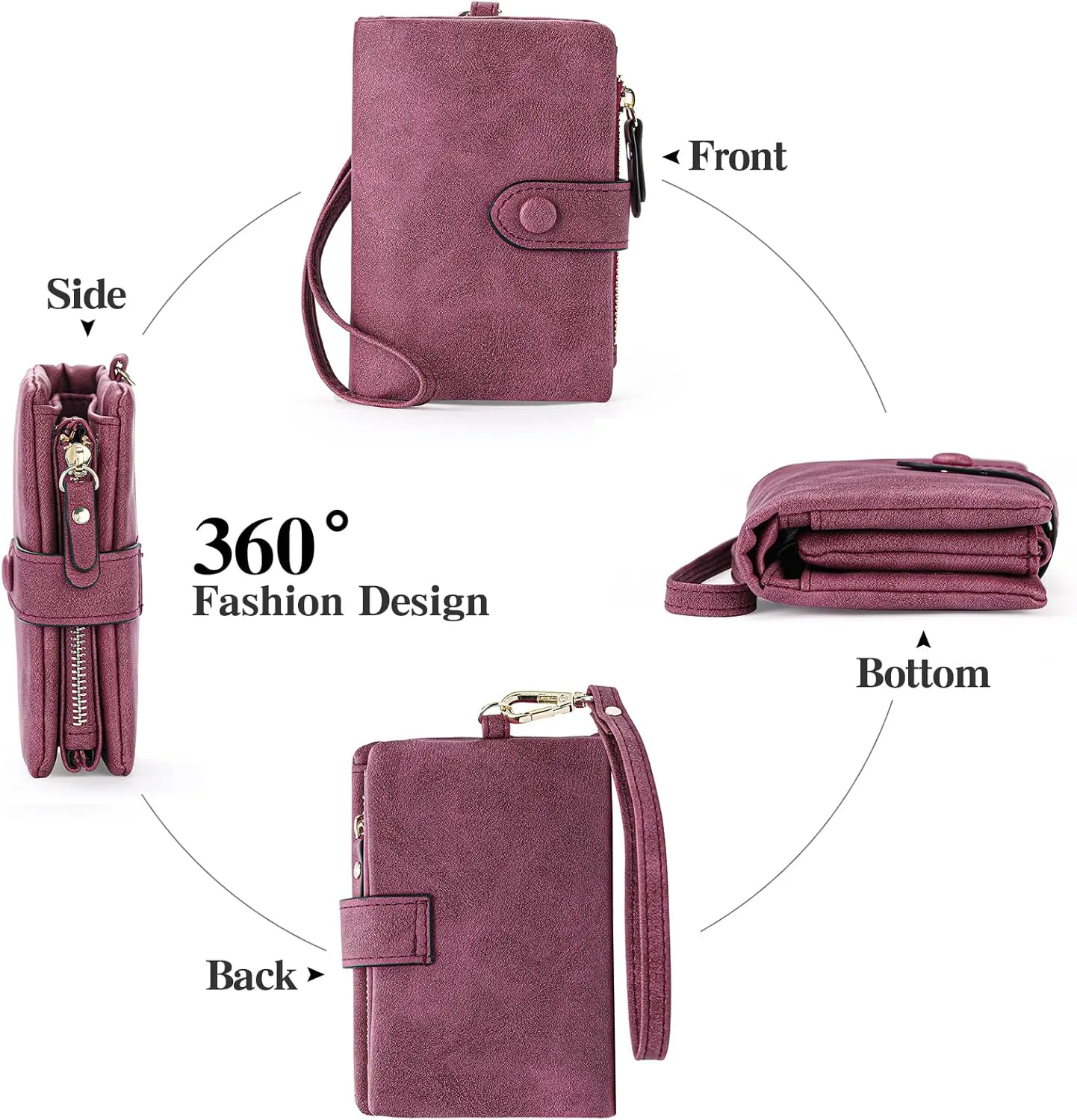 Womens Wallet Small Bifold Leather Wallets Women RFID blocking Ladies Wristlet with Card holder ID window Coin Purse