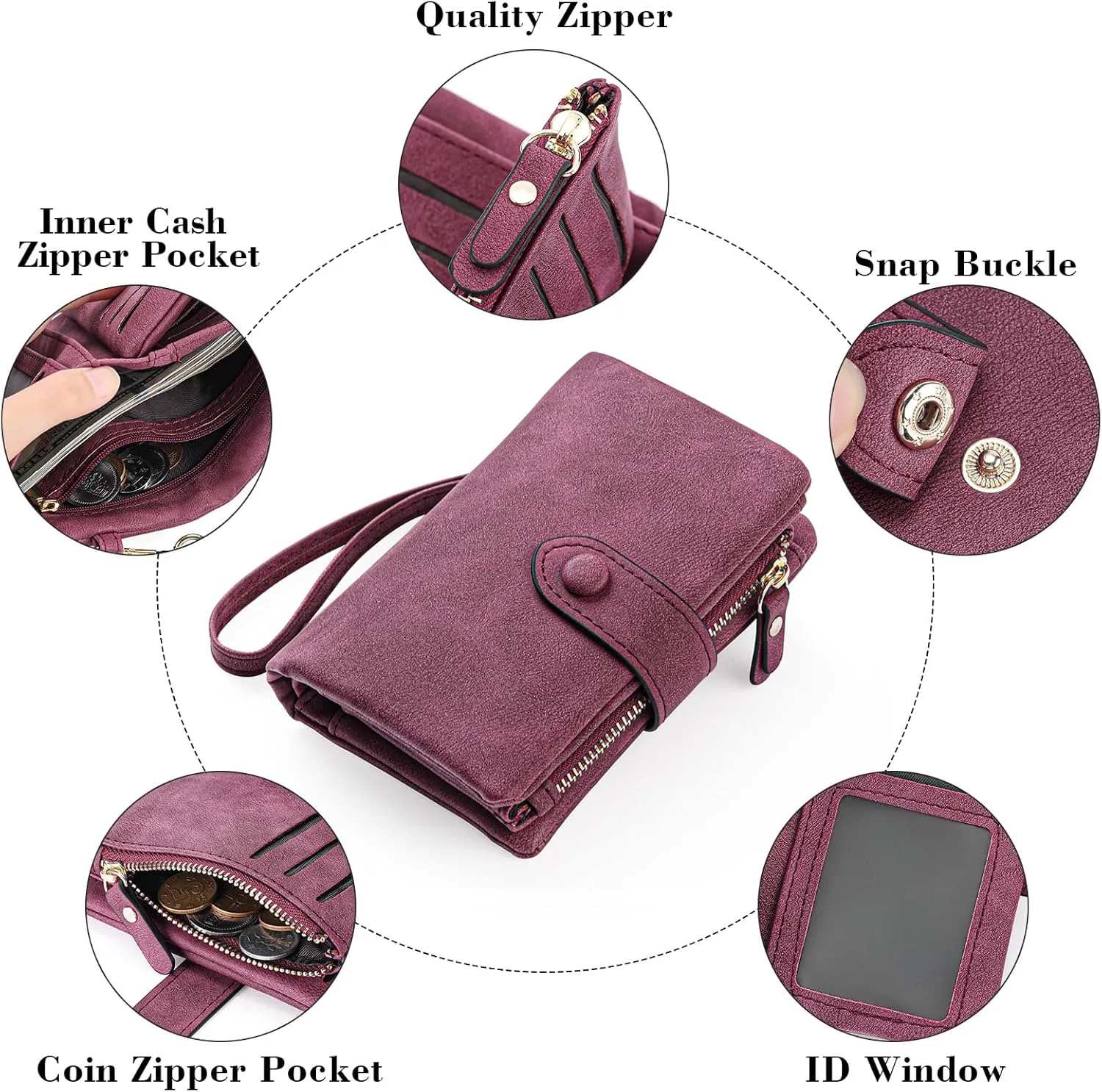 Womens Wallet Small Bifold Leather Wallets Women RFID blocking Ladies Wristlet with Card holder ID window Coin Purse