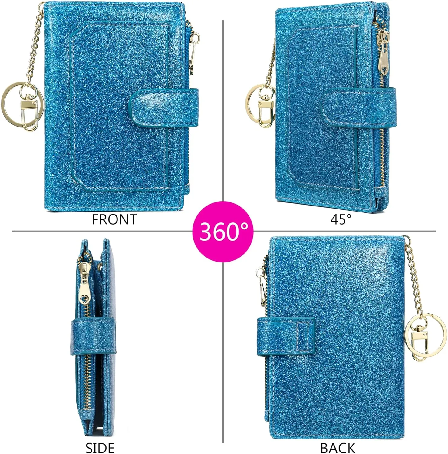 Womens Wallets RFID Small Compact Bifold Leather Card Holder Zip Pocket