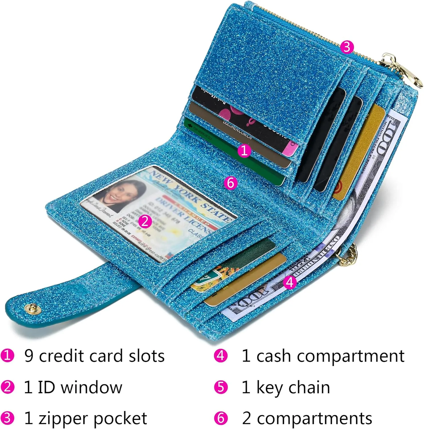 Womens Wallets RFID Small Compact Bifold Leather Card Holder Zip Pocket