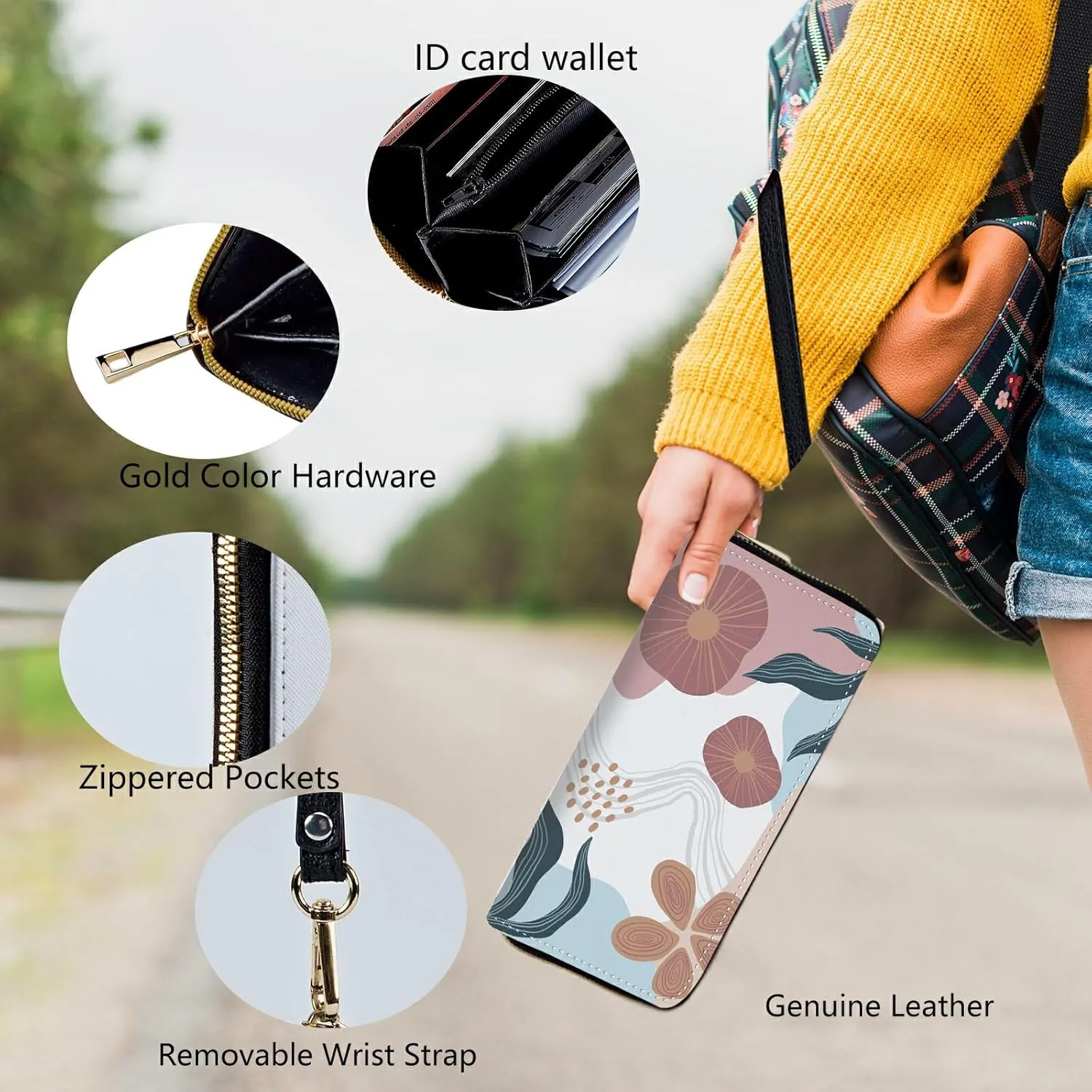 Womens Wristlet Wallets Large Capacity Card Holder Cash Pocket Zip Around