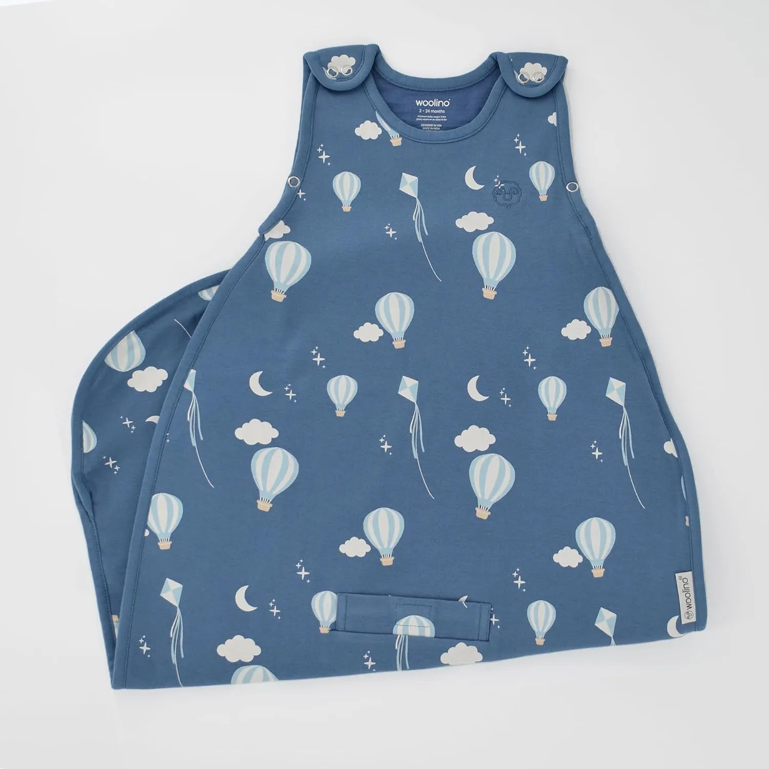 Woolino 4 Season Baby Sleep Sack - Ultimate Baby Sleeping Bag - Merino Wool and Organic Cotton Two-Way Zipper Adjustable Universal Size Sleep Sack (2-24 Months) - Hot Air Balloon
