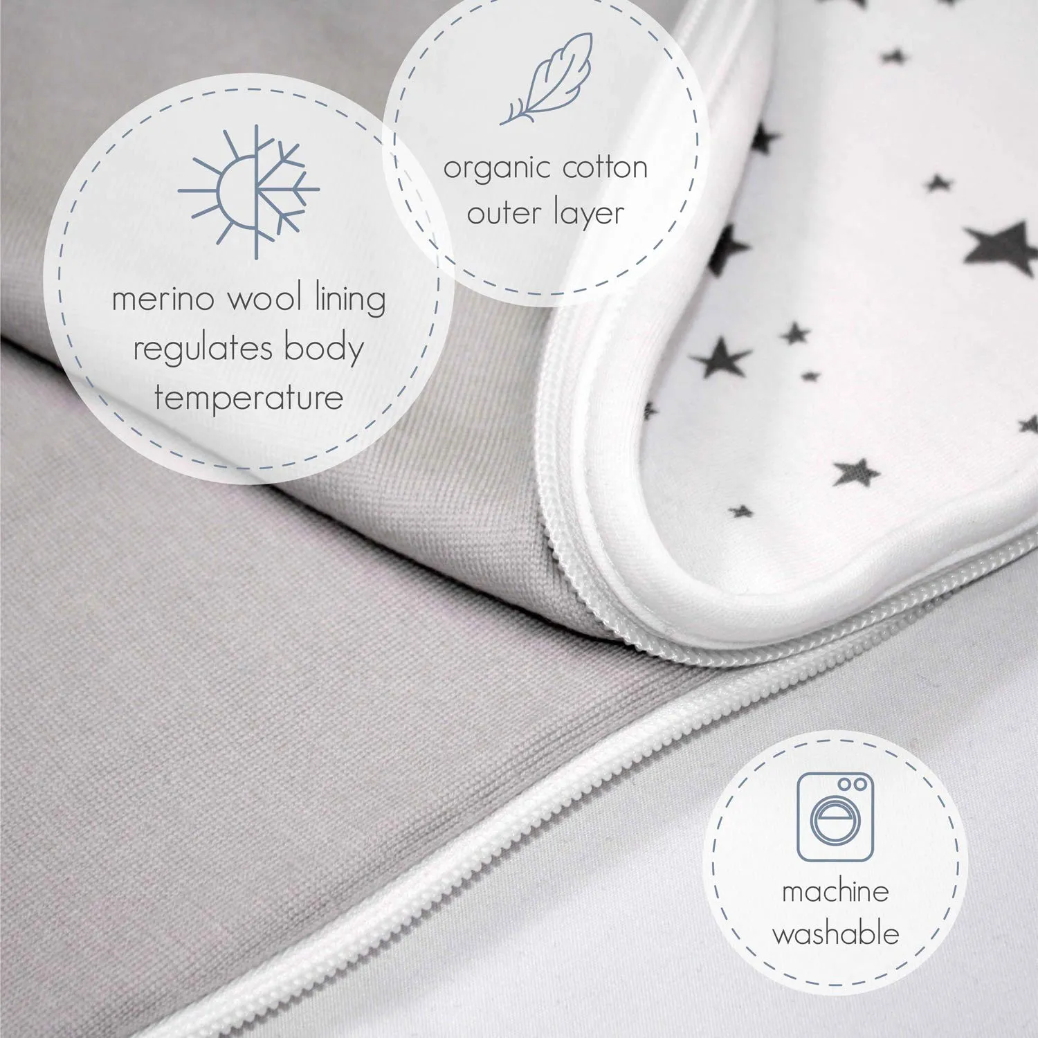 Woolino 4 Season Sleep Sack - Ultimate Merino Wool Sleeping Bag - Two-Way Zipper Adjustable Universal Size Sleep Sack for Baby (2-24 Months) - Birch Gray