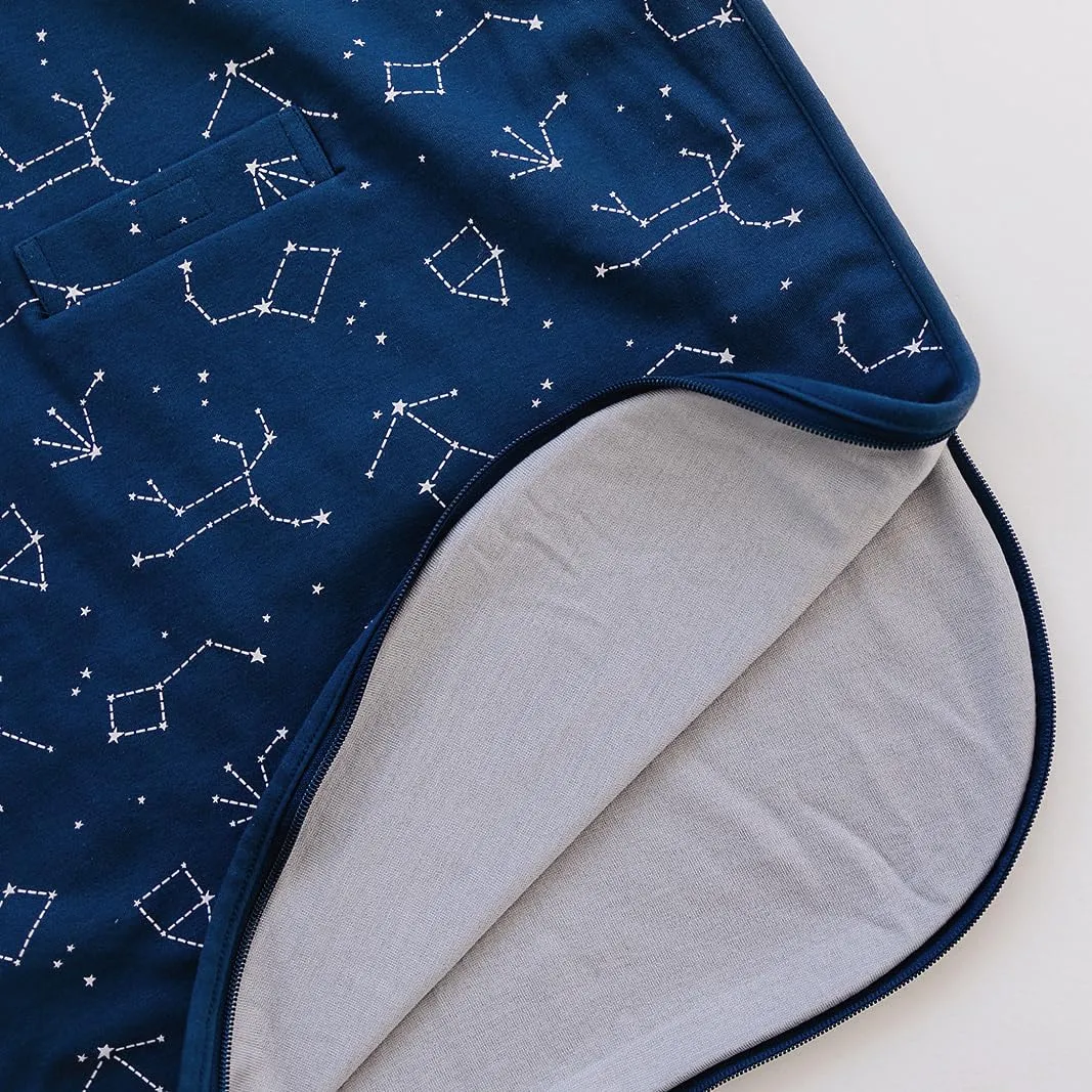 Woolino 4 Season Ultimate Baby Sleeping Bag - Merino Wool and Organic Cotton - Universal Size Adjustable Sleep Sack for Baby - Two-Way Zipper Sleeping Bag (2-24 Months) - Night Sky